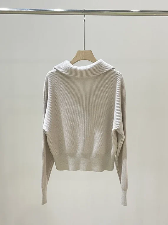 FlexElevate Chain Zipper Polo Collar Cashmere Knit Cardigan