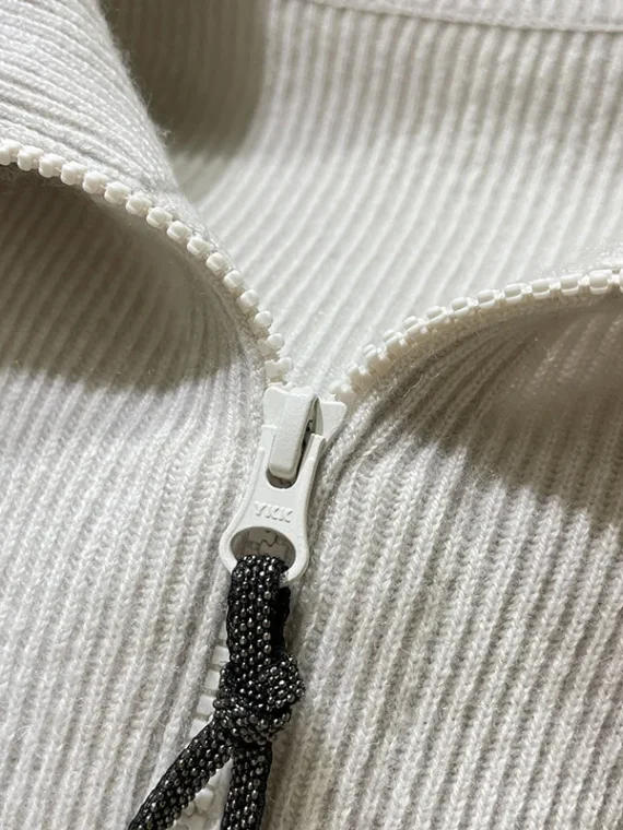 FlexElevate Chain Zipper Polo Collar Cashmere Knit Cardigan