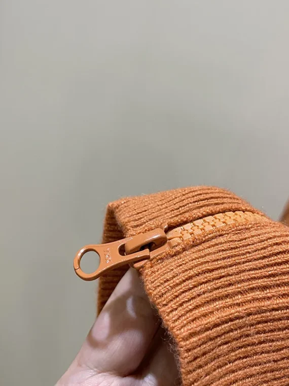 FlexElevate Chain Zipper Polo Collar Cashmere Knit Orange Cardigan