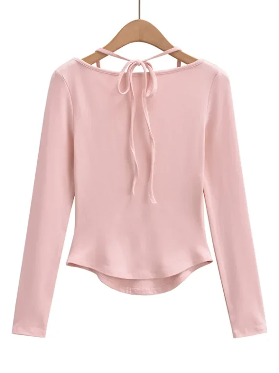 FlexElevate White Halter Neck Long Sleeve Crop Top