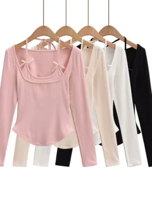 FlexElevate White Halter Neck Long Sleeve Crop Top