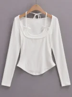 FlexElevate White Halter Neck Long Sleeve Crop Top
