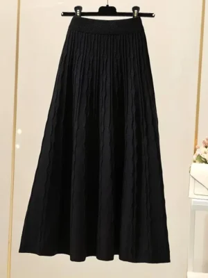 Solid-color-mid-length-skirt-women-spring-and-autumn-high-waist-thin-knitted-skirt-a-line-1