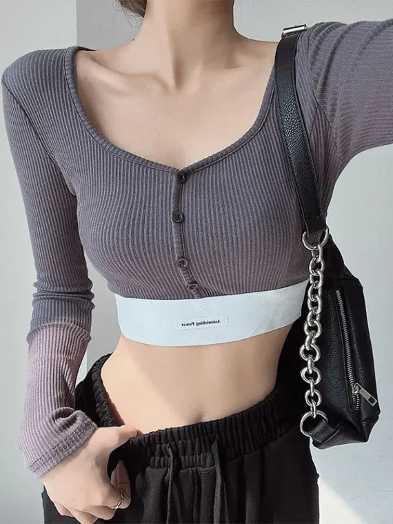 FlexElevate Skinny American Long Sleeve Crop Top
