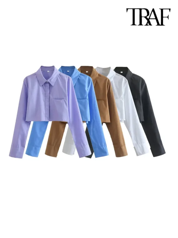FlexElevate Vintage Cropped Button-Up Shirt