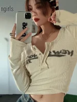 FlexElevate Retro Graffiti Print Long Sleeve Crop Top