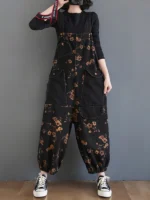 FlexElevate Vintage Print Floral Denim Jumpsuit