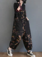 FlexElevate Vintage Print Floral Denim Jumpsuit