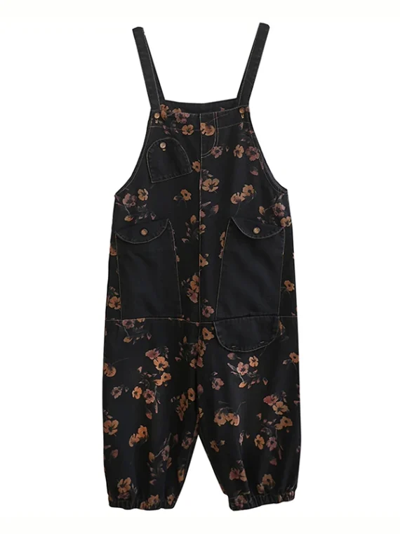 FlexElevate Vintage Print Floral Denim Jumpsuit