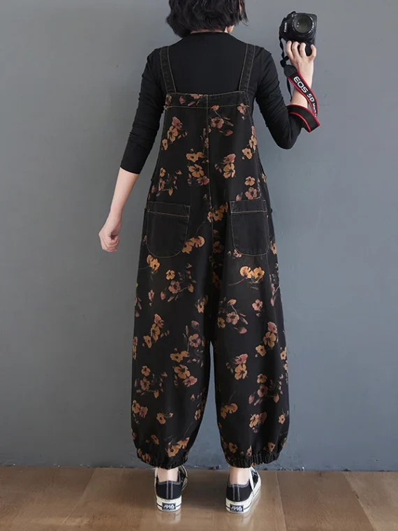 FlexElevate Vintage Print Floral Denim Jumpsuit