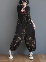 FlexElevate Vintage Print Floral Denim Jumpsuit