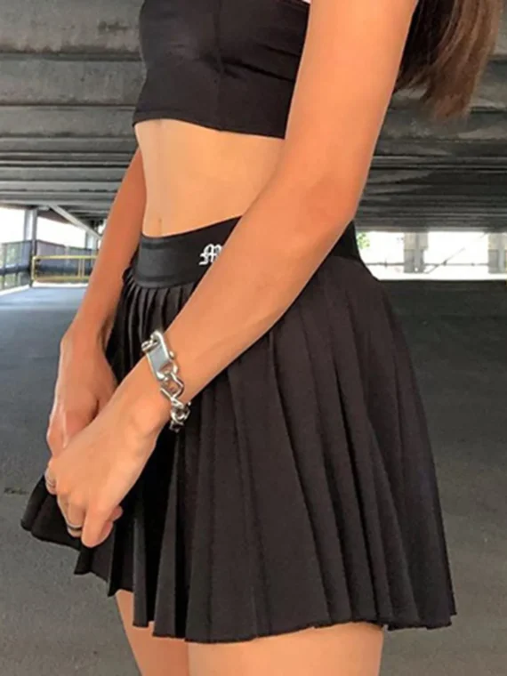 FlexElevate Letters Embroidered Pleated Mini Skirt