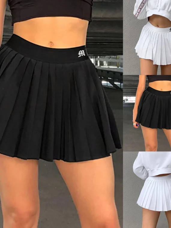 FlexElevate Letters Embroidered Pleated Mini Skirt