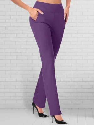 Women-Casual-Pants-with-Pockets-Solid-Color-High-Waist-Straight-Type-Long-Pants-Casual-Wear-Slim-1