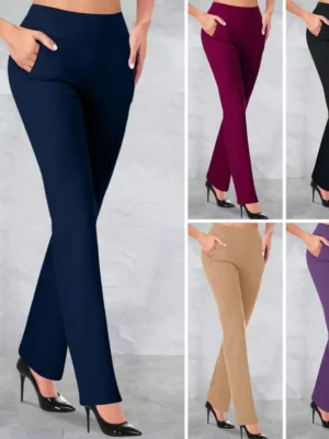 FlexElevate Solid Color High Waist Straight Pants