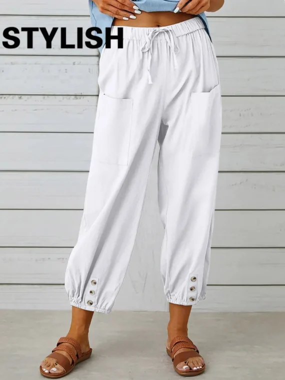 FlexElevate Cotton Linen High Waist Wide Leg Pants