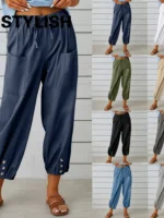 FlexElevate Cotton Linen High Waist Wide Leg Pants