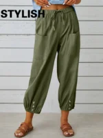 FlexElevate Cotton Linen High Waist Wide Leg Pants