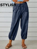 FlexElevate Cotton Linen High Waist Wide Leg Pants