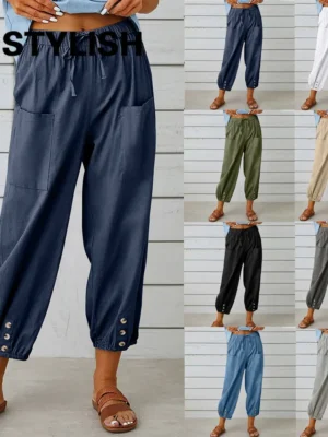 FlexElevate Cotton Linen High Waist Wide Leg Pants