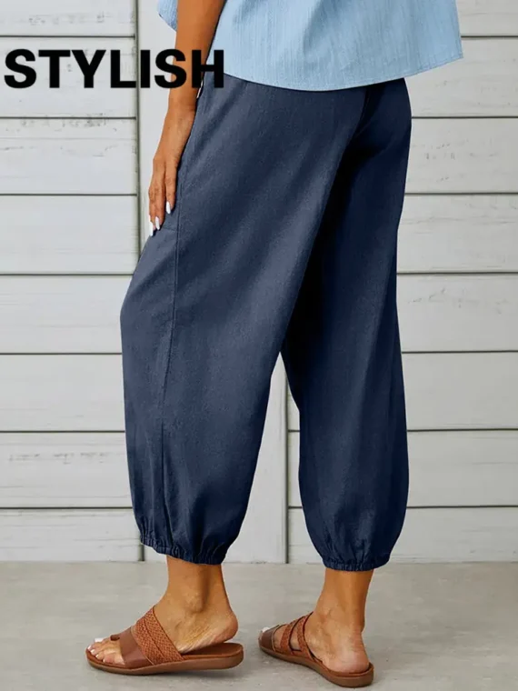 FlexElevate Cotton Linen High Waist Wide Leg Pants