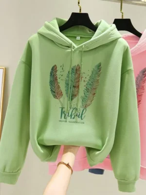 Women-Fashion-Feather-Printed-Hoodies-Autumn-Winter-Plus-Velvet-Casual-Loose-Sweatshirt-1