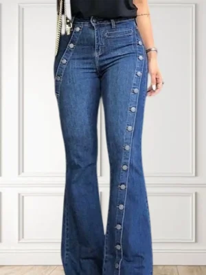 Women-Fashion-Plain-Button-Decor-Flare-Leg-Long-Denim-Pants-Flare-Jeans-Jeans-Ladies-High-Waist-1