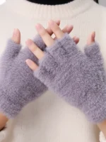 FlexElevate Imitation Mink Cashmere Touch Screen Half Finger Gloves