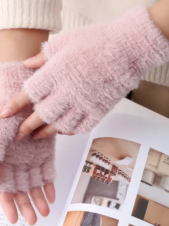 FlexElevate Imitation Mink Cashmere Touch Screen Half Finger Gloves