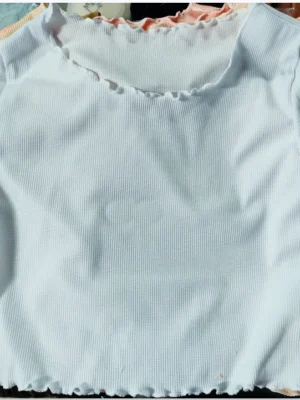 Women-Short-T-shirts-Off-Shoulder-Knitting-Crop-Tops-2021-Summer-Short-Sleeve-Stretchy-Ruffles-Hem-1