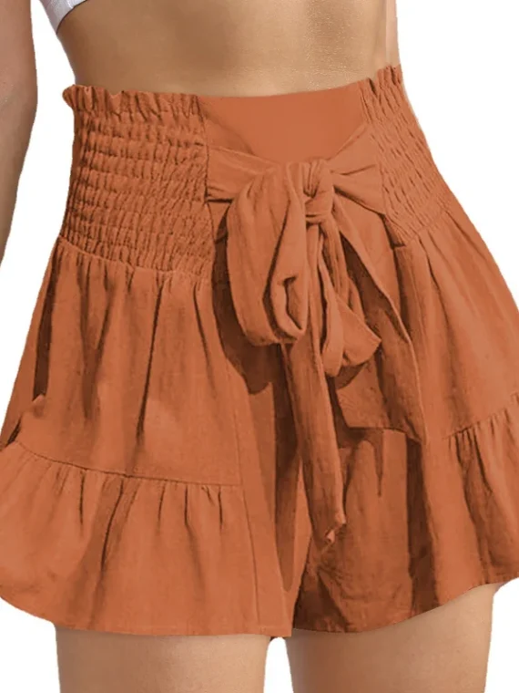 Flexelevate Lace and Ruffle Edges Wide Leg Skirt Shorts