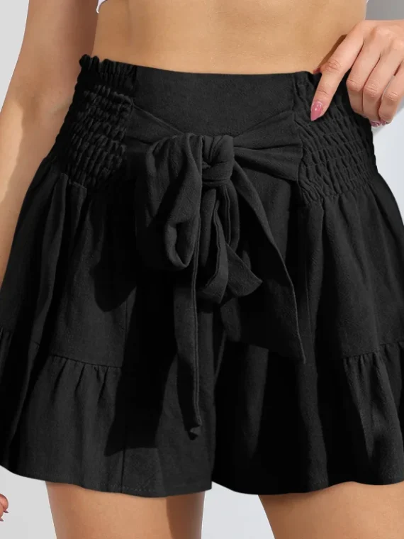 Flexelevate Lace and Ruffle Edges Wide Leg Skirt Shorts