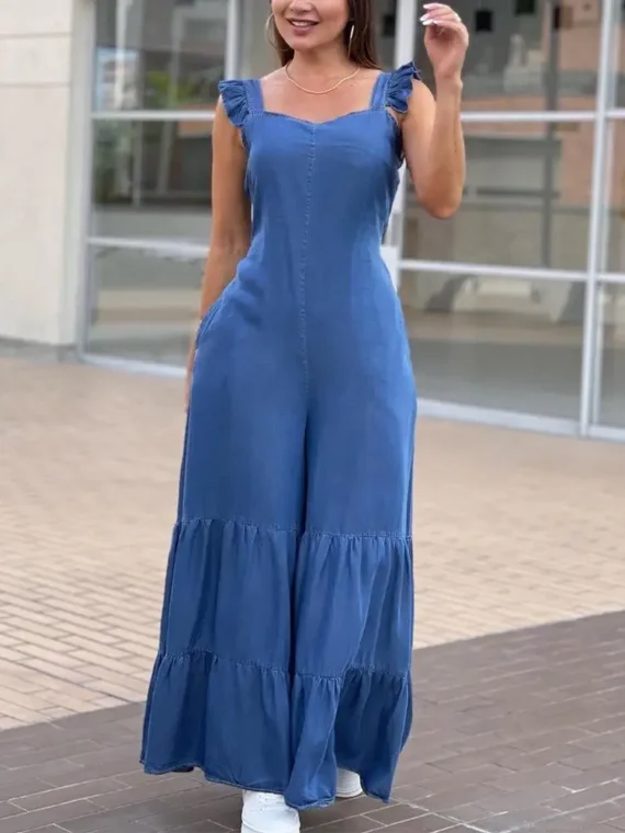 FlexElevate Women's Solid Elegant Flare Pants Jumpsuit