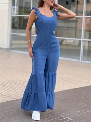 FlexElevate Women's Solid Elegant Flare Pants Jumpsuit