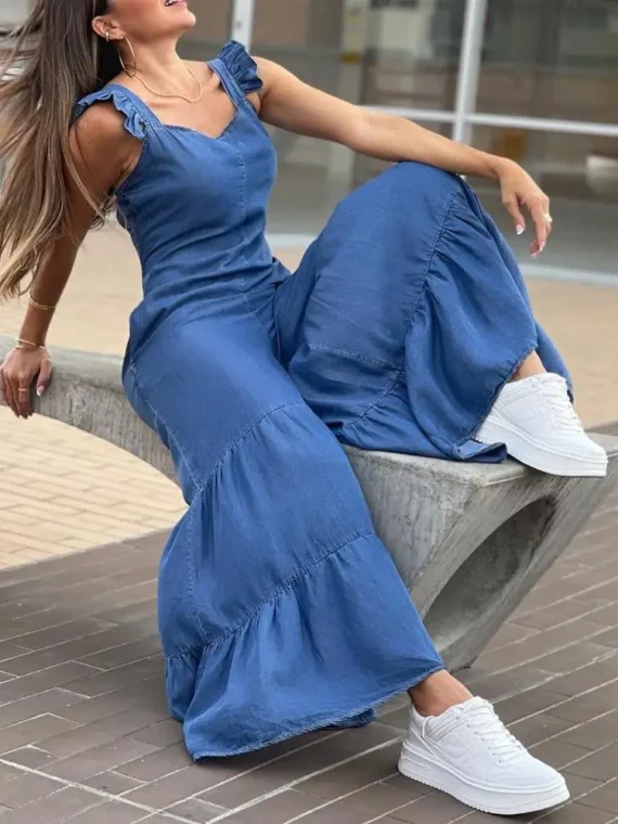 FlexElevate Women's Solid Elegant Flare Pants Jumpsuit