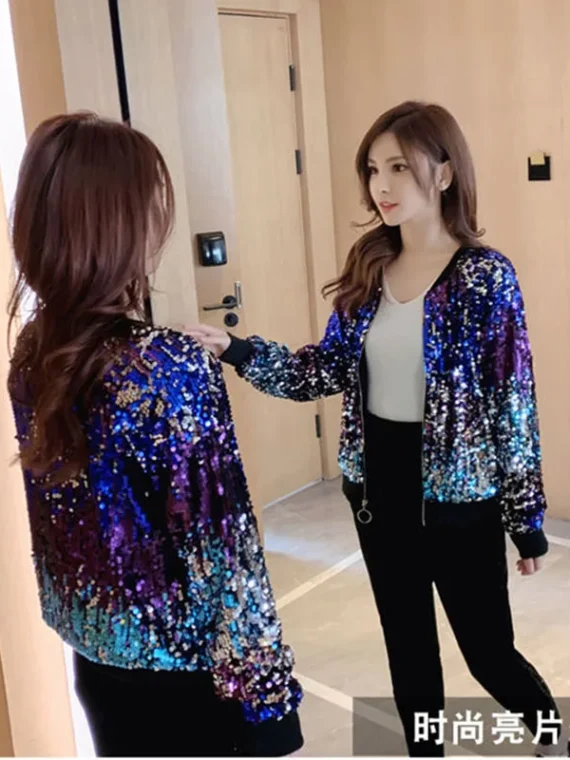 FlexElevate Glittering Sequins Embroidery Long-sleeved Loose Cardigan