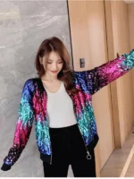 FlexElevate Glittering Sequins Embroidery Long-sleeved Loose Cardigan