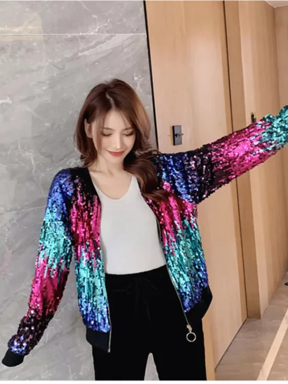 FlexElevate Glittering Sequins Embroidery Long-sleeved Loose Cardigan