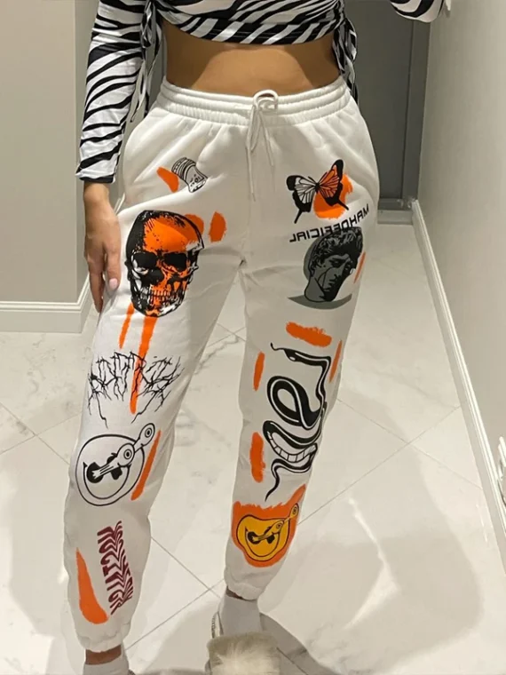 Flexelevate Y2K Harajuku Cartoon Skull Printed Sweatpants