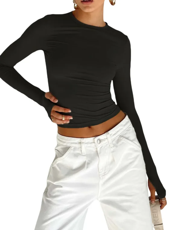 Flexelevate Long Sleeve Crop Top with Thumb Holes