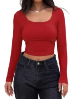 FlexElevate Women's Long Sleeve Square Neck Crop Top