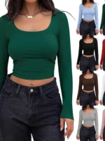 FlexElevate Women's Long Sleeve Square Neck Crop Top