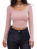 FlexElevate Women's Long Sleeve Square Neck Crop Top