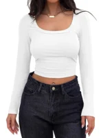 FlexElevate Women's Long Sleeve Square Neck Crop Top
