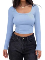 FlexElevate Women's Long Sleeve Square Neck Crop Top