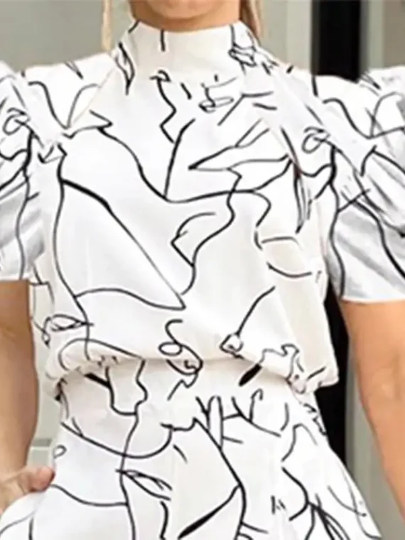 FlexElevate Women's Short Sleeve Printed French Jumpsuit