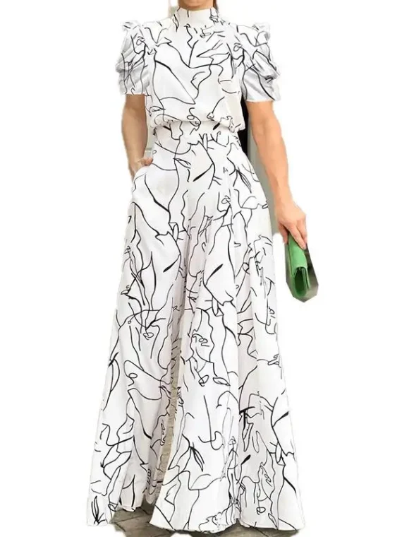 FlexElevate Women's Short Sleeve Printed French Jumpsuit