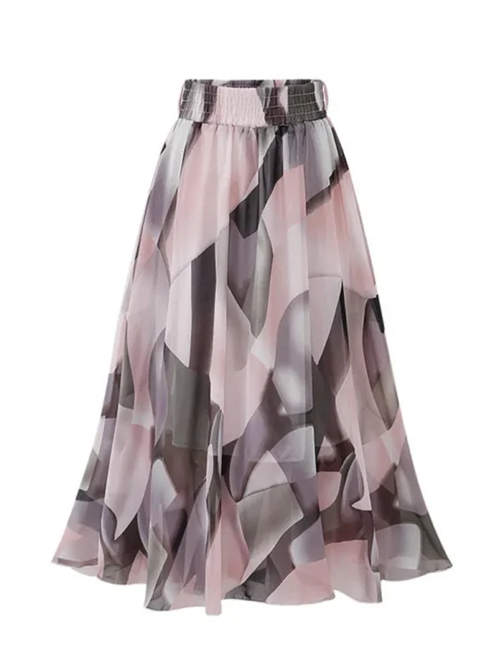 Flexelevate Women's Soft Stretch Flared Printed Skater Midi Skirt