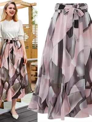 Flexelevate Women's Soft Stretch Flared Printed Skater Midi Skirt