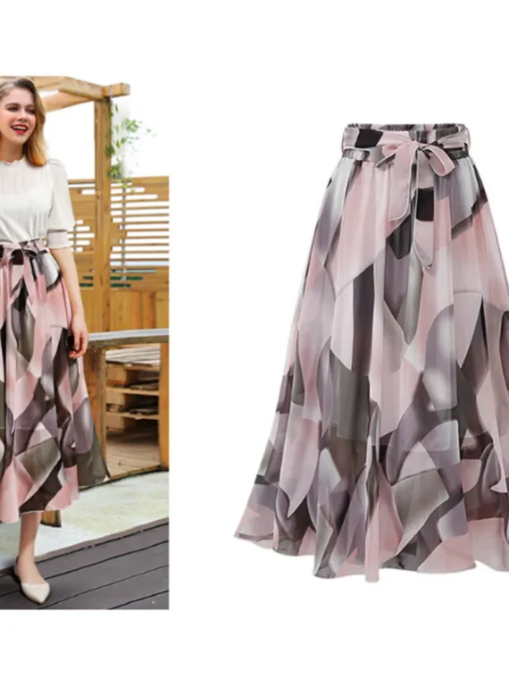 Flexelevate Women's Soft Stretch Flared Printed Skater Midi Skirt